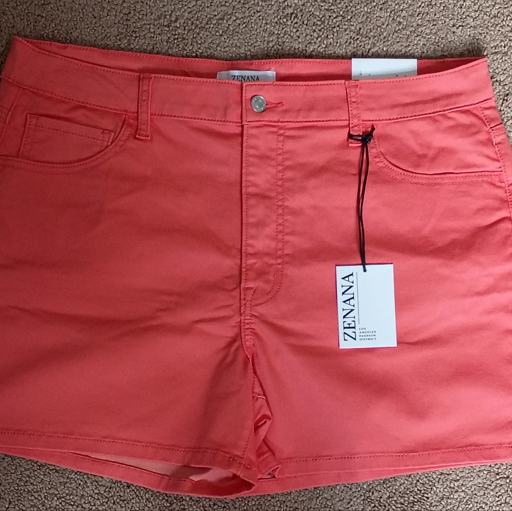 Zenana Outfitters Women's Bright Orange High Waist  Shorts